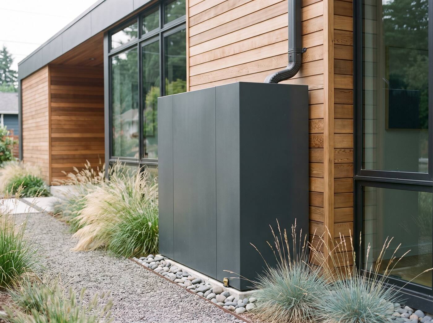Rain cistern beside a house
