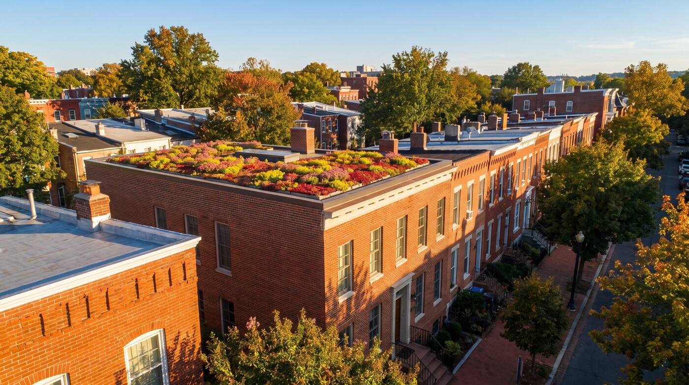 Rowhouse with a green roof