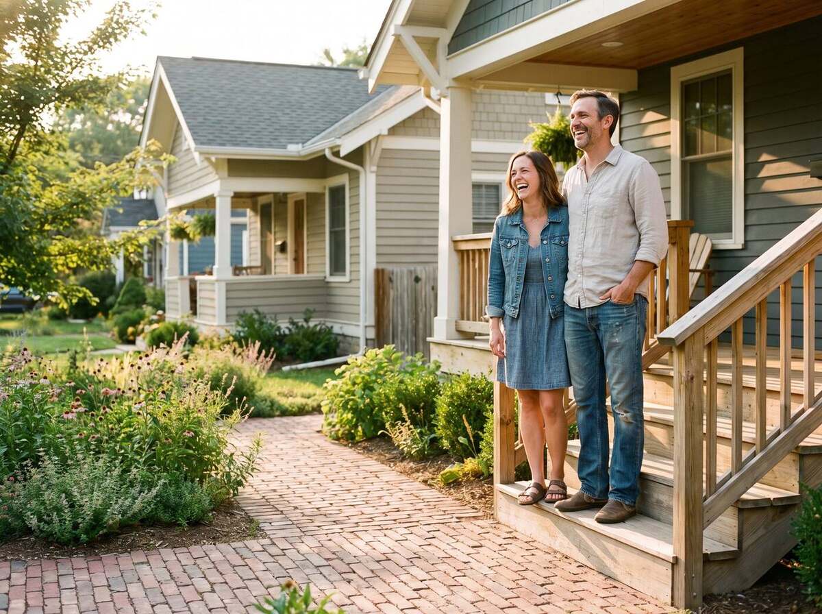 Homeowners on their porch after a finished project