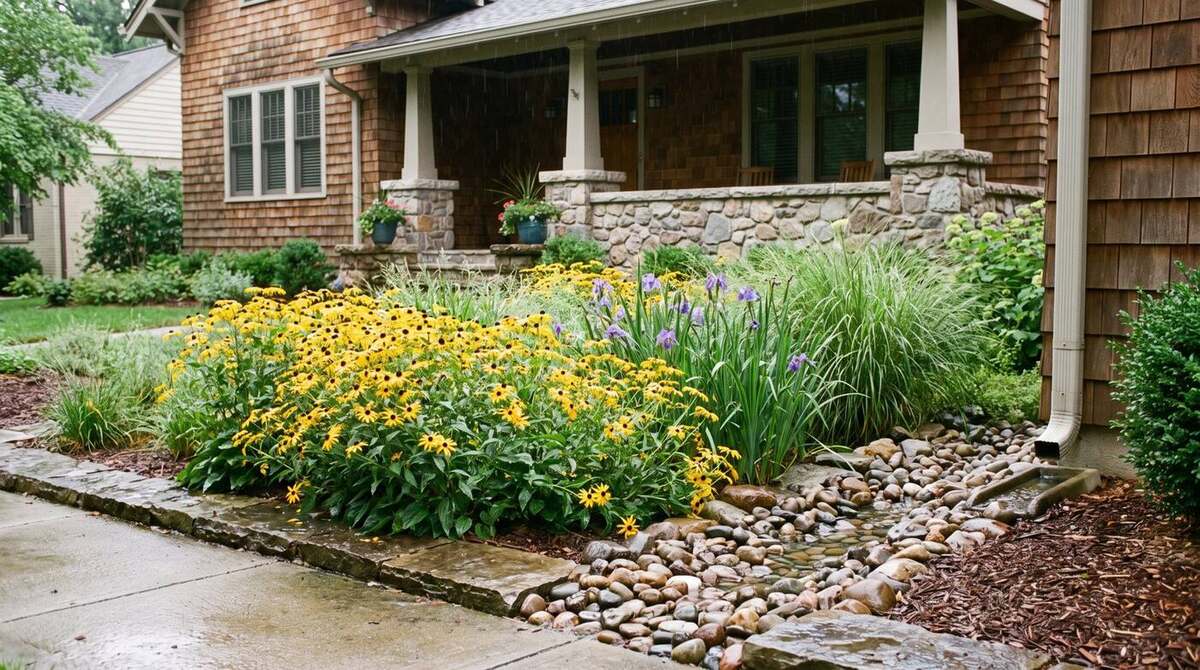 Finished rain garden in a front yard