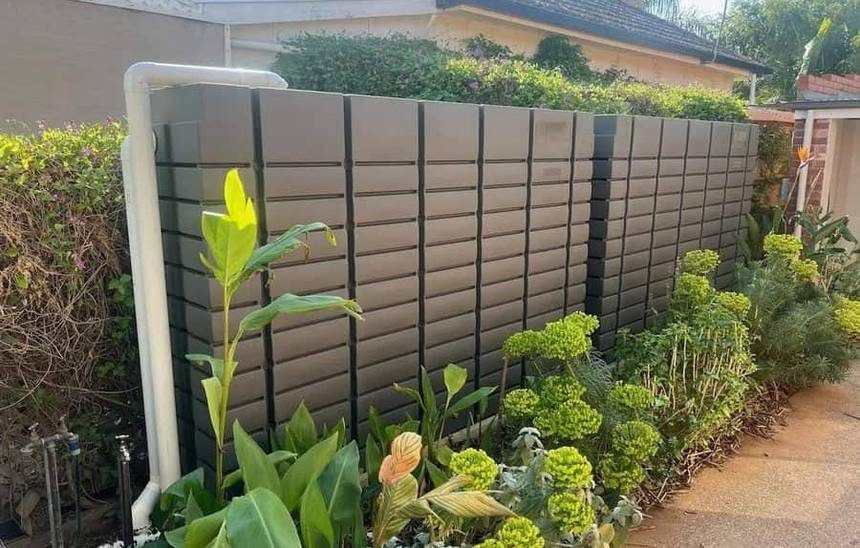 Rain cistern alongside a building