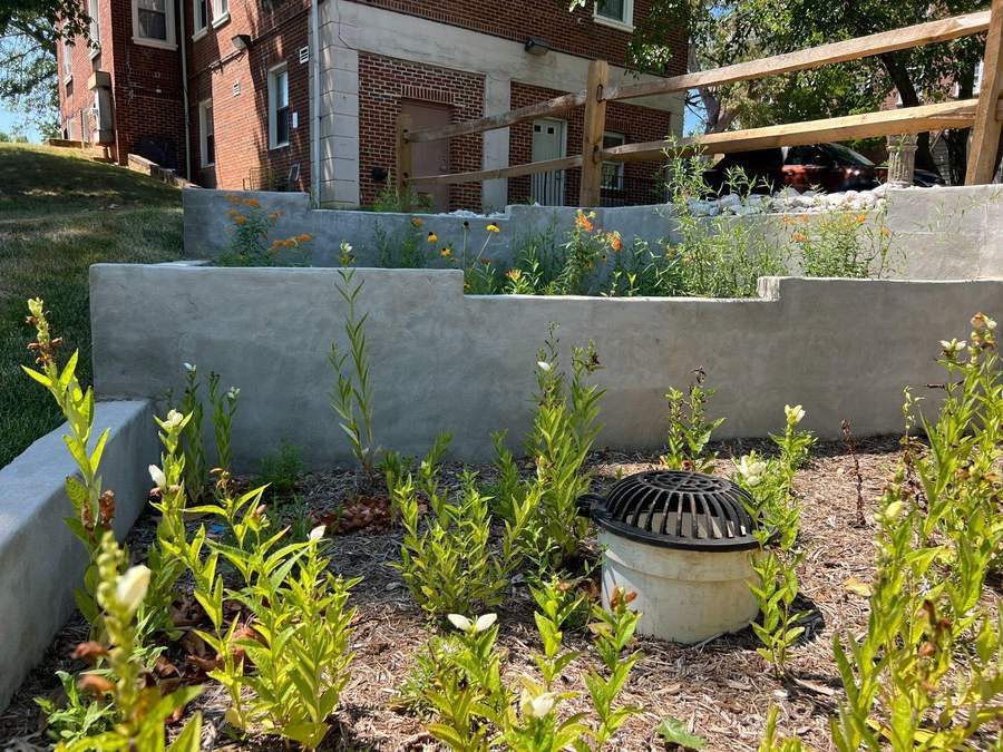 Interconnected rain gardens at Stoddard Baptist Nursing Home