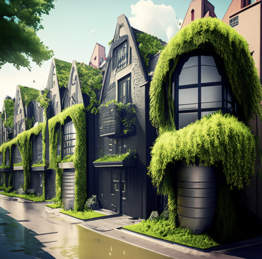 green roofs around city housing AI