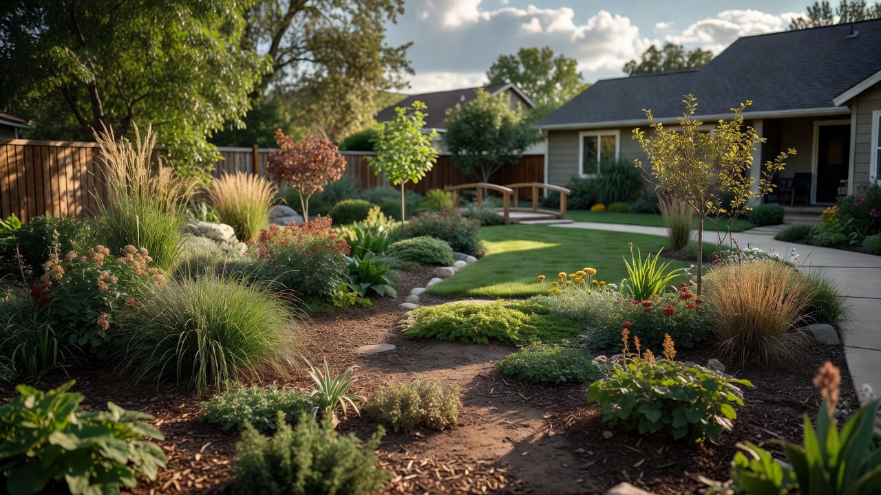Rain garden in a home backyard Rain gardens